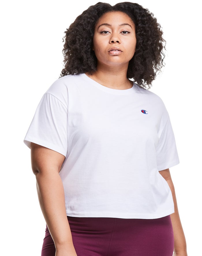 Champion Plus Lightweight Cropped Kadın Tişört Beyaz ( YIQPNT928 )